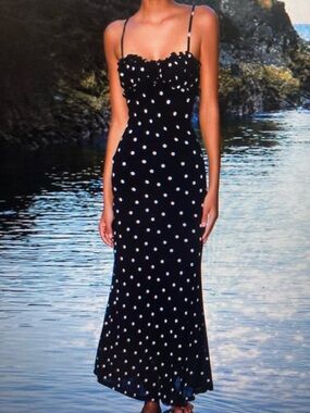 Black Polka Dot Spaghetti Strap Maxi Dress